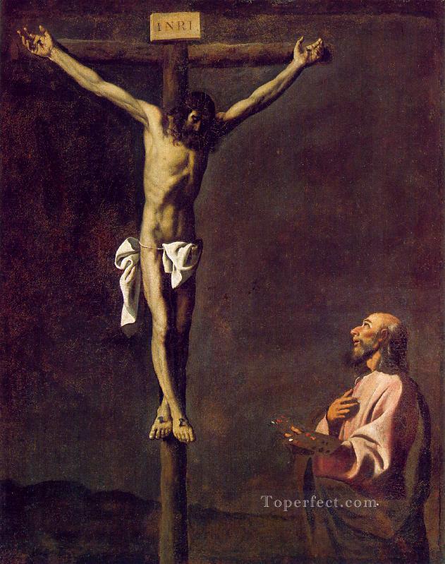 San Lucas como pintor ante Cristo en la cruz Francisco Zurbaron Pintura al óleo